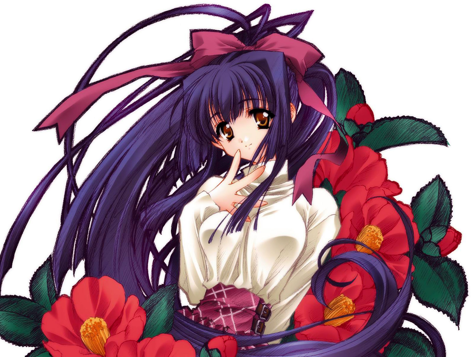 Anime Girl with Red Flowers